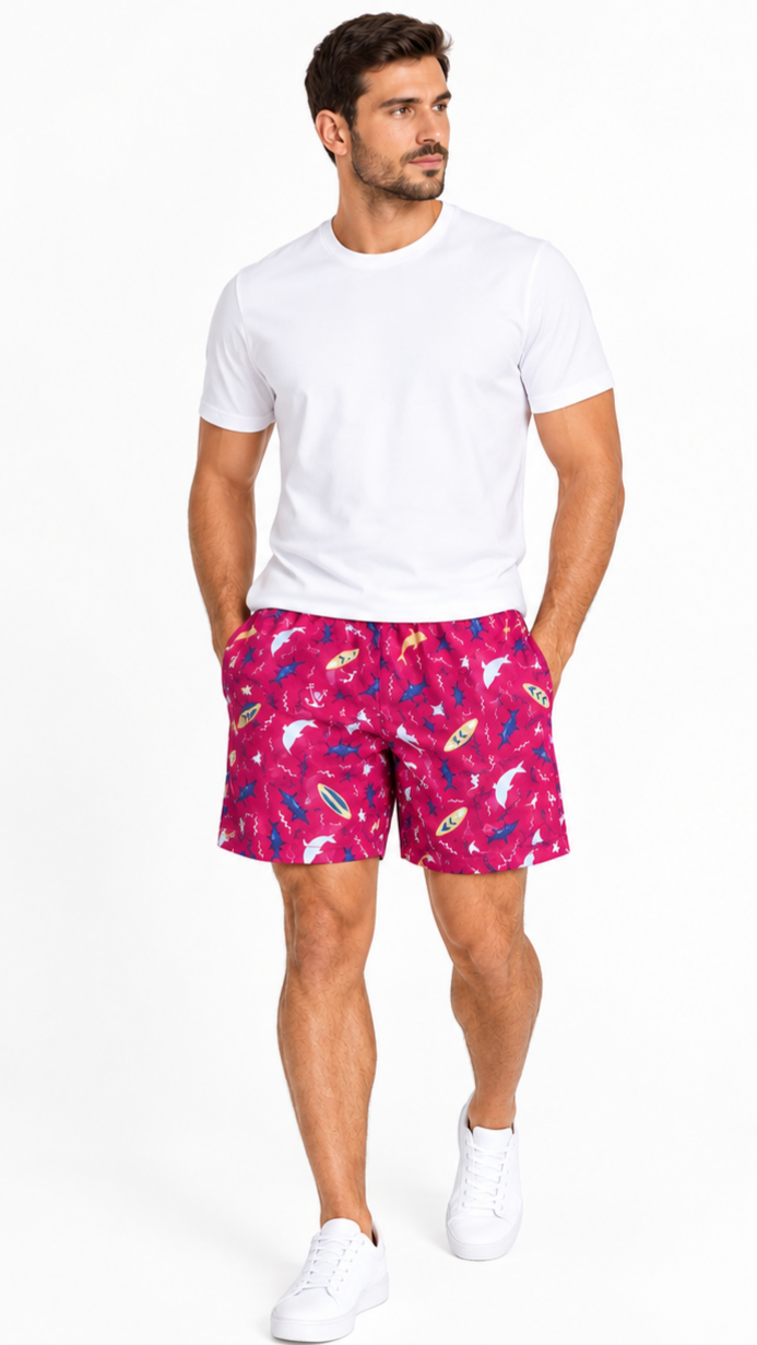 Short Estampado Masculino Microfibra Confortável Com Bolso Lateral e Traseiro