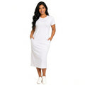 Vestido Midi Branco Liso Com Bolso Sem Fenda Confortável Malha Premium
