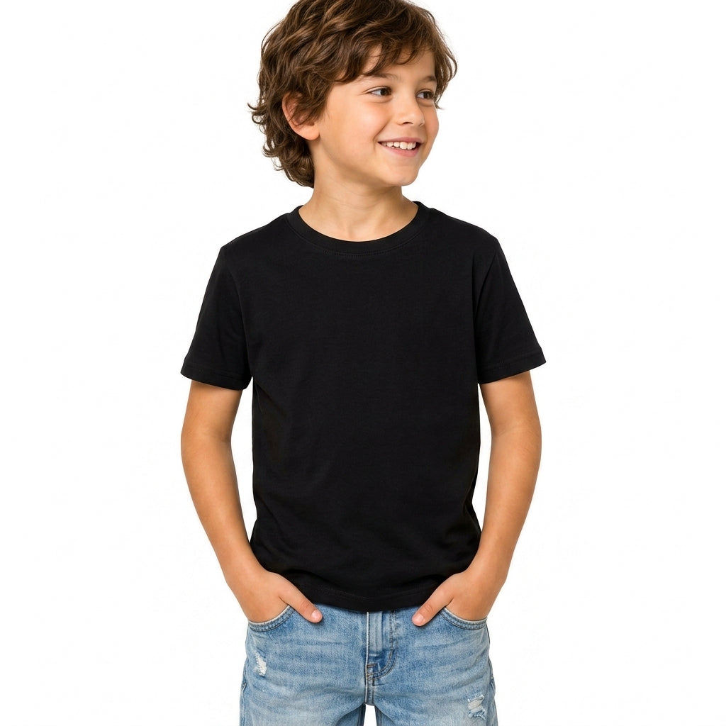 Camiseta basica Infantil Preta Lisa Versátil Confortável Premium
