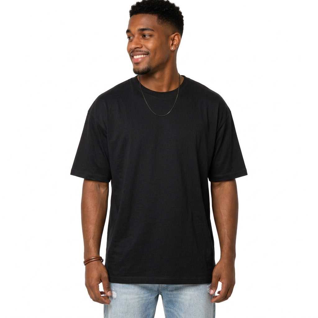 Camiseta Oversized Masculina Preta Lisa Streetwear Premium