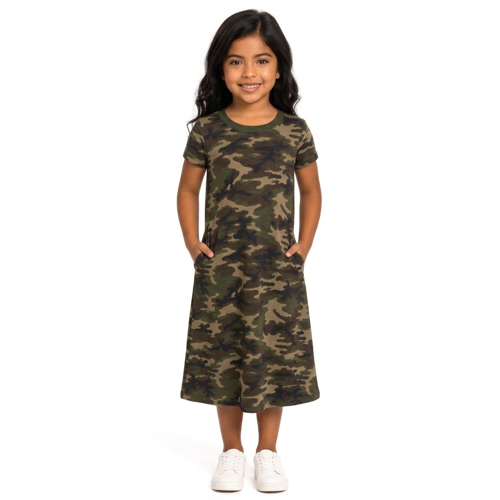 Vestido Camuflado Infantil Com Bolso Sem Fenda Confortável
