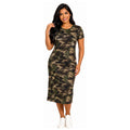Vestido Feminino Midi Camuflado Confortável Elegante Com Bolso Sem Fenda
