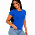 Blusa Feminina Básica Premium Lisa Azul Royal Manga Curta Malha Leve Confortável
