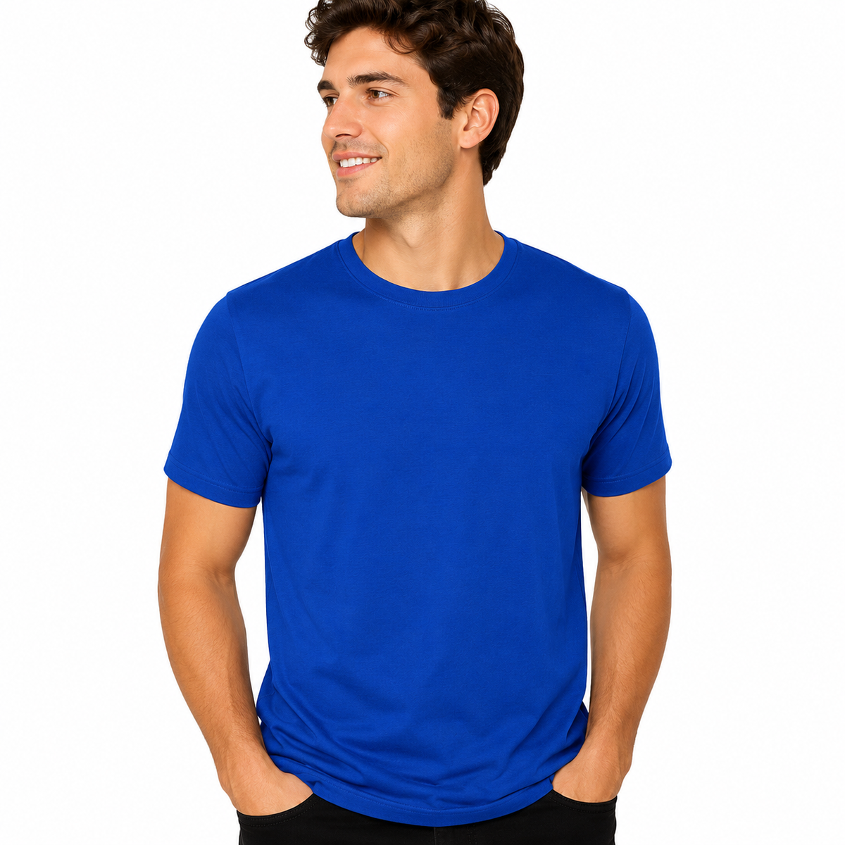 Camiseta Basica Masculina Lisa Careca Azul Royal Confortável Malha Premium