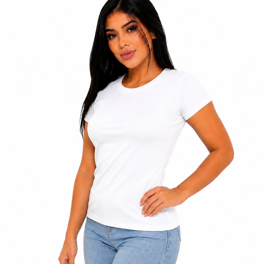 Baby look Básica Feminina Branca Lisa Confortável