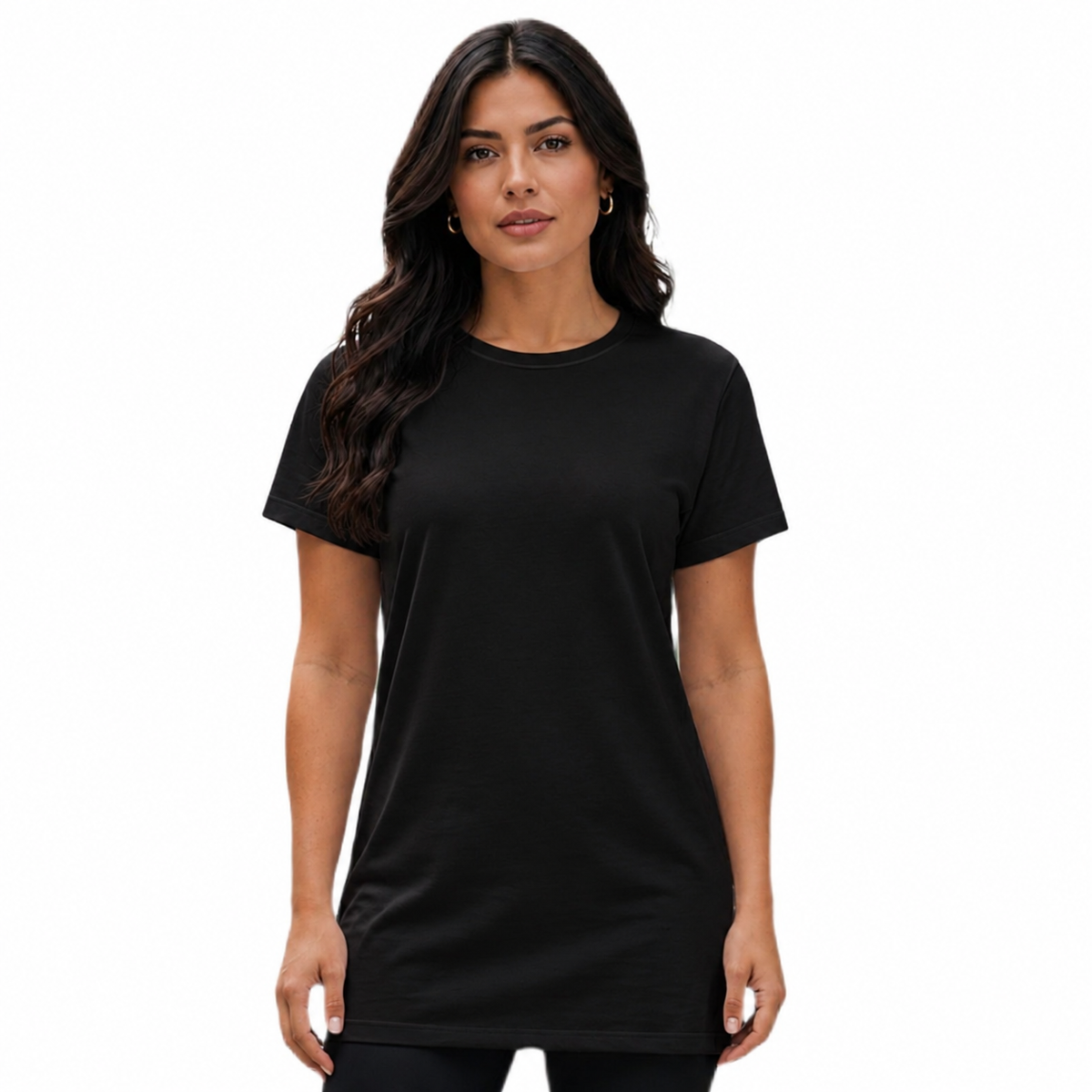 Blusa Feminina Bata Preta Lisa Soltinha Gola Redonda Manga Curta